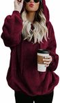 Womens Fuzzy Long Sleeve Drawstring Sherpa Hoodies Pullover Sweaters Warm Soft Fleece Sweatshirt Outwear Burgundy Medium