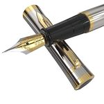 Wordsworth & Black Fountain Pen Set, Medium Nib, Includes 24 Ink Cartridges and Ink Refill Converter, Gift Case, Journaling, Calligraphy, Smooth Writing Pens [Silver Gold], Perfect for Men and Women