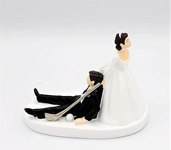 Wedding Party Reception Golf Golfer Clubs Dark Hair Couple Cake Topper