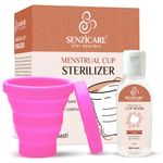 Senzicare Menstrual Cup Sterilizer Container With Cupwash 25Ml|Easy-To-Use|Kills 99% Of Germs In 3 Minutes|Reusable Silicone Sterilizing Holder (Pink Sterilizer,Pack of 2)