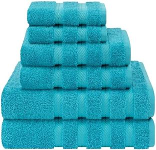 American Soft Linen Luxury 6 Piece Towel Set, 2 Bath Towels 2 Hand Towels 2 Washcloths, 100% Turkish Cotton Towels for Bathroom, Aqua Blue Towel Sets