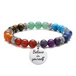 Top Plaza 7 Chakra Stone Bead Bracelets Yoga Reiki Healing Crystals Gemstone Beaded Bracelet Friendship Inspirational Message Charm Bracelet for Women Men, 7 inch, Stone