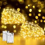 Ollny 2 Packs 5m 50 LED Fairy Lights Battery Operated, Waterproof Copper Wire String Light for Indoor Outdoor Lighting, Christmas Tree Bedroom Outside Party Bottle Wedding Decorations(Warm White)