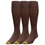 Gold Toe Men's Canterbury Over-the-calf Socks, 3-pairs dress socks, Brown, M UK