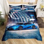 Kids Race Car Comforter Cover Set 2 Pcs Sports Car Duvet Cover Extreme Sport Theme Bedding Set Modern Home Room Decorative 2 Piece Bedding Set With 1 Pillow Sham Single Size