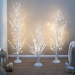 Naomi Home Christmas Tree Set of 3 LED Trees 4.5ft, 5ft and 6ft White Birch Tree with LED Lights and Remote Control, Outdoor Lighted Christmas Tree for Yards, Xmas Decoration, Pack of 3