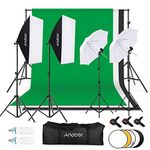 Andoer Photo Studio Lighting Kit, 1.8mx 2.8m/6x 9ft Background Support System, 3 Color Backdrop Fabric 135W 5500K Umbrellas Softbox kits 5in1 Reflector for Photo Studio,Portrait,Video Shooting