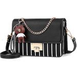 Ladies Designer Crossbody Bag Shoulder Bag for Women Leather Small Purses Handbags Fashion With Chain Strap (striped black)