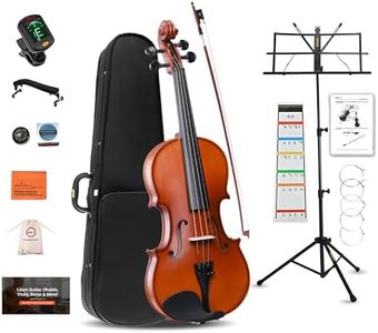 ADM Acoustic Violin for Beginner 4/4 Full Size Violin Set Solid Wood Ebony for Adult Teen Student Starter Kit with Hard Case, Rosin, Shoulder Rest, Bow, Music Stand, Strings, Free Lessons, Matte Brown