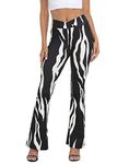 HDE Women's Crossover Flare Yoga Pants Ribbed High Waist Wide Leg Bell Bottoms, Abstract Zebra, M