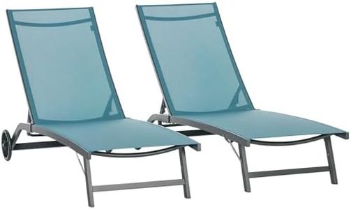 Outsunny Lot de 2 Bains de Soleil transat Chaise Longue inclinable en Aluminium et textilène avec roulettes Dossier Multipositions Charge Max. 150 Kg Bleu