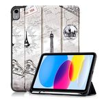 ProElite Smart Case for iPad 10th Generation 2022 [Auto Sleep/Wake Cover] [Left Side Pencil Holder] [Soft Flexible Case] Recoil Series - Eiffel