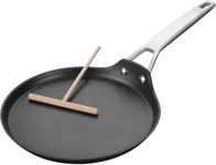 MSMK 9.5 Inch Crepe Pan with Spreader, Titanium and Ceramic Nonstick Flat Skillet Pancake Tawa Dosa Tortilla Pan, Induction Compatible, PFOA Free, Oven Safe to 700°F