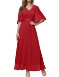 DRESSTELLS Womens Formal Dress Mother of The Bride Homecoming Fall Dresses 2024 Wedding Bridesmaid Long Party Evening Dress, Red, Medium