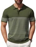 COOFANDY Men's Knit Polo Shirts Short Sleeve Striped Golf Polo Shirts Lightweight Casual Collared T Shirt, Army Green (White Stripes), Medium