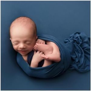 EDERA 3Pcs Newborn Photography Props Baby Photoshoots Photo Posing Wraps Backdrops with Headband Stretch (Wrap + Backdrop + Headband, Dark Blue)