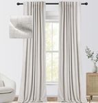 INOVADAY 100% Blackout Curtains for Bedroom 84 Inches Long 2 Panels Set, Back Tab/Rod Pocket Faux Linen Blackout Curtains, Thermal Insulated Darkening Drapes for Living Room, 52''W x 84''L, Beige