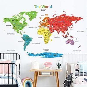 DECOWALL DL3-1902 X-Large Landmark World Map Wall Stickers (156x105cm) Wall Decals Peel and Stick Removable Wall Stickers for Kids Nursery Bedroom Living Room