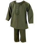 CuddleDelight Kids Ethnic Wear Kurta Pyjama Set - 100% Pure Cotton | Aari Embroidery | Mehendi Green | Full Sleeves | Round Neck | For Baby Boys (5-6 Years)