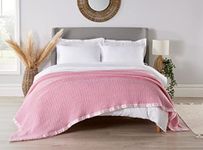Diana Cowpe Pure 100% Wool Cellular Blanket Lightweight Satin All-Round Edging | Large Adult Size Blanket | Cellular Blanket Double Bed Size 230 x 230cm PINK BLANKET