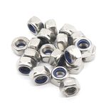 binifiMux 20Pcs M8 X 1.25MM 304 Stainless Steel Nylon Lock Nuts Inserted Hex Self Clinching Silver