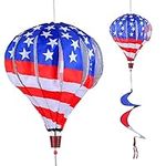 BATTIFE 2Pcs Patriotic Hot Air Balloon Wind Spinner, American Flag Kinetic Wind Twister with Tail, Outdoor Spiral Windmill Garden Yard, 4th of July Hanging Decoration
