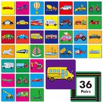 Vehicle Matching Game, 72 PCS Traffic Memory Matching Cards for Toddlers 36 Pairs Transportation Memory Cards Educational Toys for Preschool Boys & Girls 4 5 6 Years Old