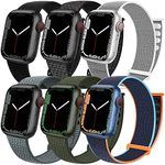 6 Pack Sport Loop Band Compatible with Apple Watch 49mm 46mm 45mm 44mm 42mm-Series 3 for iWatch Ultra Series 10 9 8 7 6 5 SE 4 3 2 Strap Nylon Weave Women Men Stretchy Braided Wristband Breathable(A)