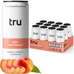 Tru Gutsy Seltzer, Probiotic Prebiotic Drinks with Vitamin B3, Peach Fruit Juice Flavored Sparkling Water, Caffeine Free, Kosher, Gluten Free, Vegan, Low Calories, No Sugar Added Beverages, 12oz (Pack of 12)