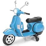 GYMAX Kids Motorbike, 6V Battery Powered VESPA Compatible Motorcycle with Training Wheels, Music, Headlight, USB, MP3 and SD Slot, Children Electric Ride on Motor Bike for Girls Boys (Blue)