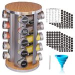 Revolving Spice Rack Set with 20 Spice Jars, Kitchen Spice Tower Organizer for Countertop or Cabinet -- Carousel Storage Includes 386 Spice Labels -- Desktop Rotating Seasoning Organizer