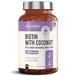 Biotin for Hair Growth, Skin and Nails - 12,000mcg High Strength - 365 Tablets (1 Year Supply) - Enriched with Coconut Oil Powder - Natural D-Biotin (Biologically Active) - Made in UK by VitaBright