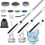 Cordv Electric Spin Scrubber, Cleaning Brush with 8 Brush Heads - Dual Speed IPX7 Waterproof Power Scrubber for Heavy-Duty Bathtub, Glass, Tile, and Car Cleaning Brush (White)