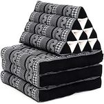 Leewadee - Comfortable Japanese Floor Mattress - Thai Floor Bed with Triangle Cushion - Futon Mattress - Thai Massage Mat, 170 x 53 cm, Black White, Kapok Filling