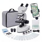 Microscope for Adults Students, 200X-5000X Binocular Biological Microscopes for Home Education with Microscope Slides Set, LED Illumination & Phone Adapter, STEM Gifts