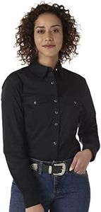 Wrangler Women's Western Two Pocket Snap Shirt, Black, Large