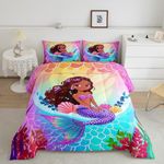 Erosebridal Cute Black Girl Comforter Set Full Size Kawaii Mermaid Bedding Set for Girls, Marine Ocean Bedding Sets & Collections Glitter Stars Down Comforter, Girly Princess Bed Set Lightweight Soft