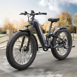 PUCKIPUPPY Ebike+Loading Package, Electric Bike for Adults 960W, 48V 20AH Battery Adult Electric Bicycles, 26" Fat Tire Full Suspension Step-Thru Ebike-Grey LP