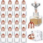 Uiifan 24 Pcs 0.5 oz Cube Shape Small Salt and Pepper Shakers with Tone Tops Clear Mini Glass Seasoning Jars Spice Salt Shakers with Funnel for Wedding Party Home Restaurant Kitchen (Rose Gold)