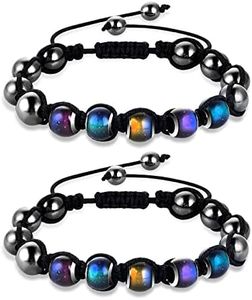 Yolev 2 Pieces Adjustable Mood Bracelet Dazzling Shimmer Color Changing Beads Yoga Beads Bracelet for Men Women