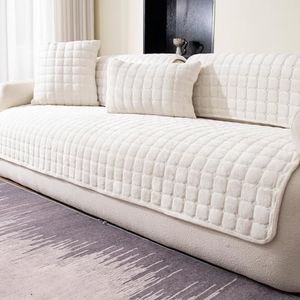 MDSASFD Velvet Couch Cover, Washable Sectional Sofa Cover, Anti Slip Sofa Slipcover for 3 Cushion Couch Sofa L Shaped Armrest Backrest, Furniture Protector Covers for Pets Kids(White, Only 1 PCS)