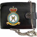 Klassek RAF Regiment Image Men Chain Wallet Real Leather Cap Badge Emblem Military Crest Insignia RFID Blocking with Coin Pocket and Metal Gift Box