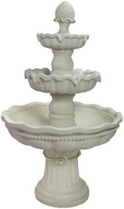 Sunnydaze 51-Inch H 3-Tier Outdoor Water Fountain with Pineapple Top - White