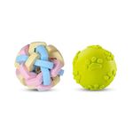 Foodie Puppies Dog Ball 2-in-1 Interactive Squeaky Ball Combo for Puppies, Small Dogs & Cats (Wicker Ball + Claw Ball) | Multi Colour Wire Knot Ball with Bell, Durable Playing, Teething Toy