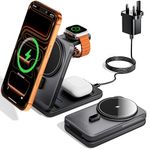 KPON 3 in 1 Wireless Charging Station for Apple, Foldable Magnetic Fast Charger Stand for iPhone Air/17/16/15/14/13/12, AirPods Pro 3 2 Apple Watch (20W Adapter Included) Dark gray