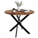 GOLDFAN Round Dining Table Wooden 80cm Retro Kitchen Table for Dining Room, Industrial Style Rustic Brown and Black (Table Only)