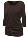 Made By Johnny MBJ WT822 Womens 3/4 Sleeve with Drape Top M Brown