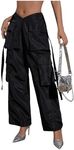 OYOANGLE Women's High Waist Flap Pocket Cargo Pants Fashion Y2K Streetwear Baggy Trousers Black M