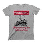 buzz shirts Warning May Spontaneously Start Talking About Trains - Mens Organic Cotton Locamotive Train T-Shirt Grey