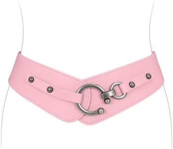 JASGOOD Women's Elastic Wide Belts Retro Stretchy Belt Vintage Cinch Belts for Dresses Coats, Pink